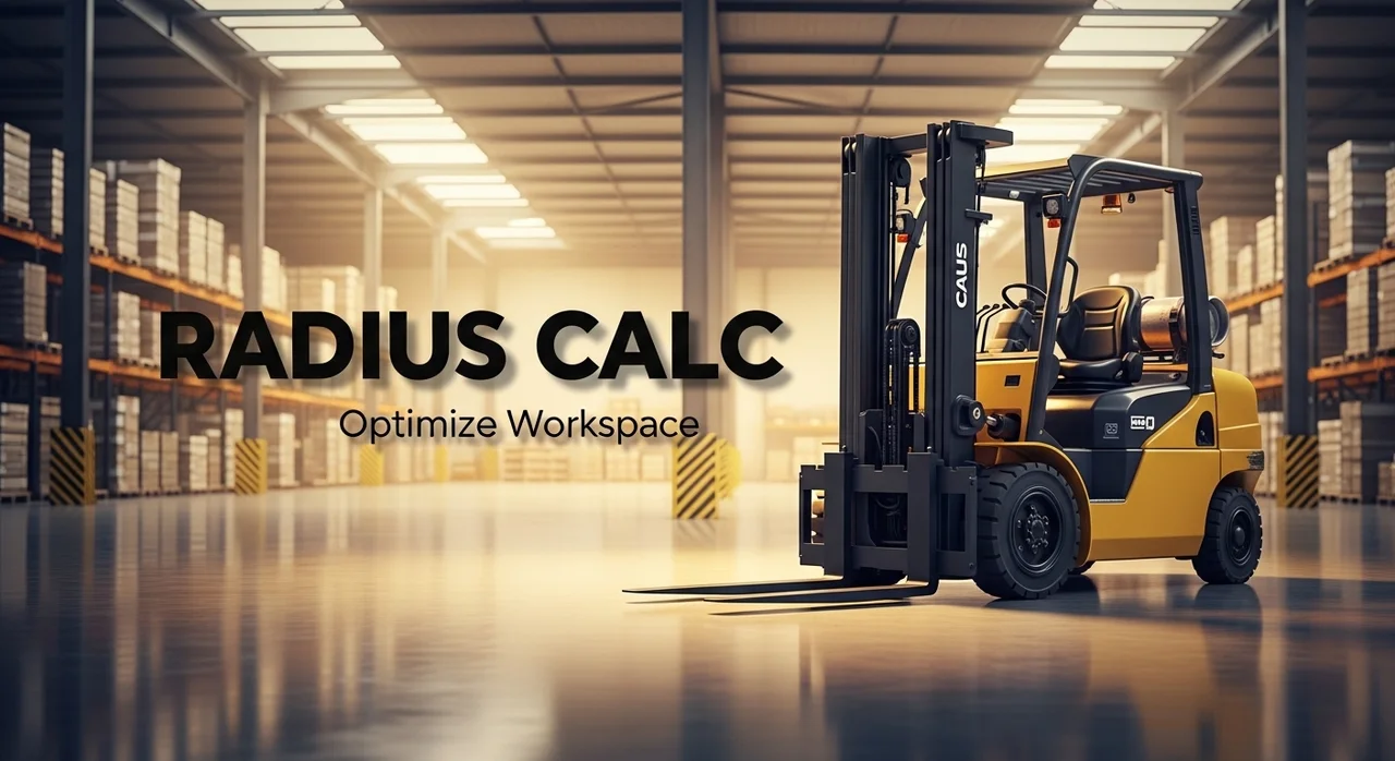 지게차 선회반경 계산기 | 최소 회전 공간 및 작업 통로 자동 계산