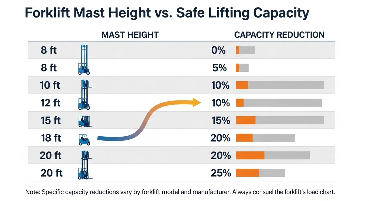 마스트 높이와 하중 중심에 따른 감쇄율 비교