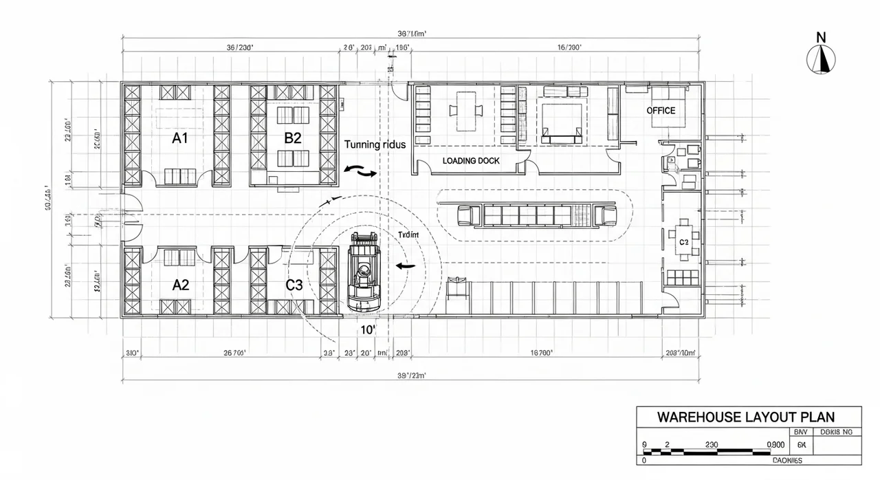 창고 공간의 핵심, 지게차 직각적재통로폭이란 무엇인가요?