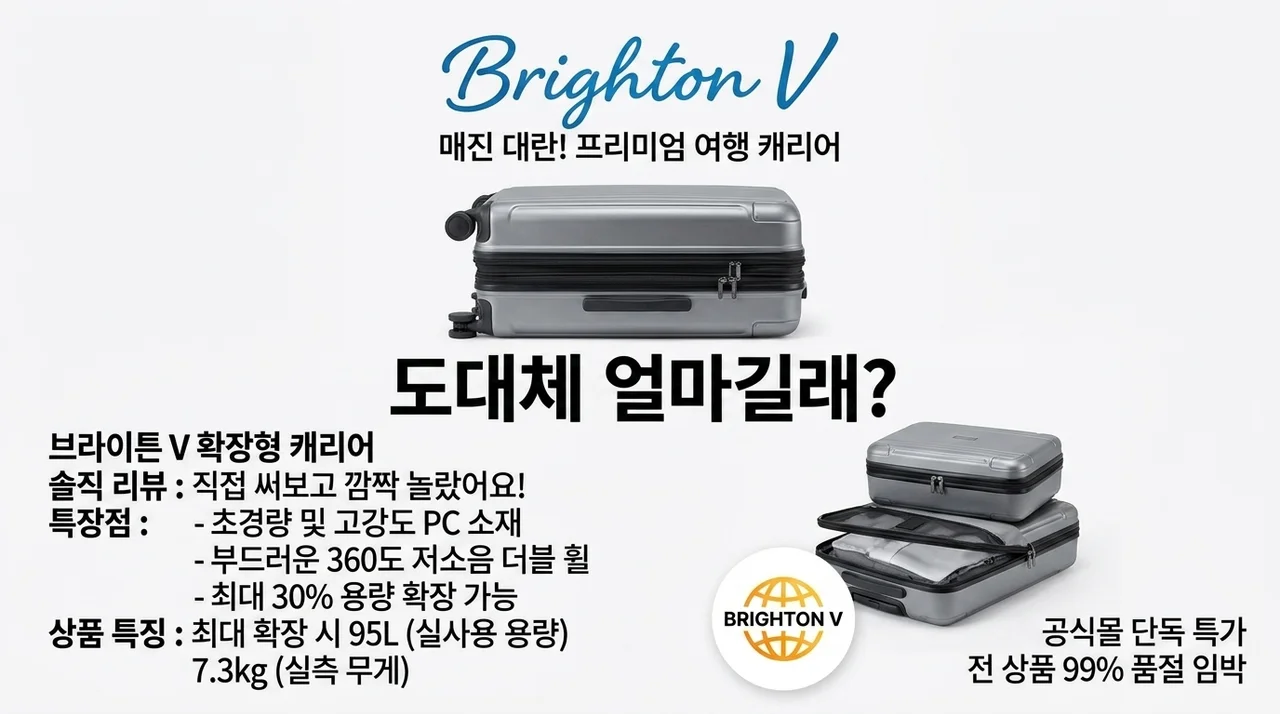 도대체 얼마길래? 품절 대란 브라이튼 브이 여행용 확장형 캐리어, 직접 써보니 대박!