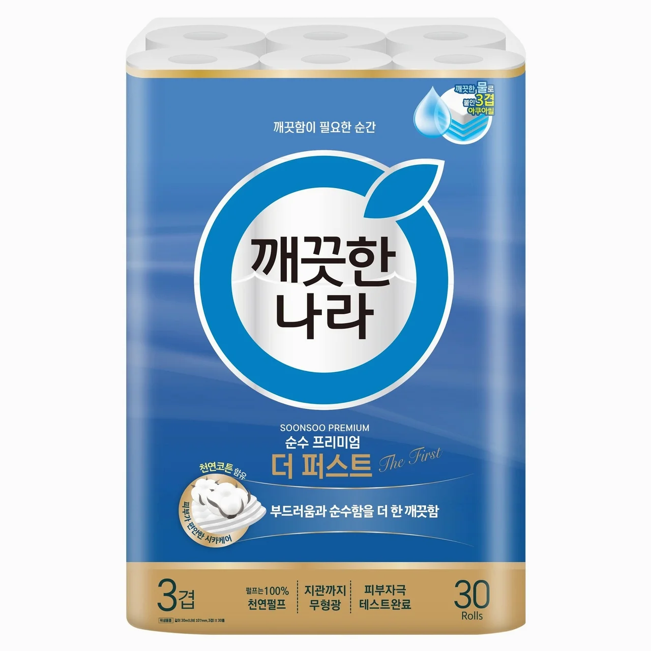 깨끗한나라 순수 프리미엄 더 퍼스트 천연펄프 3겹 고급롤화장지, 30m, 30개입, 1개