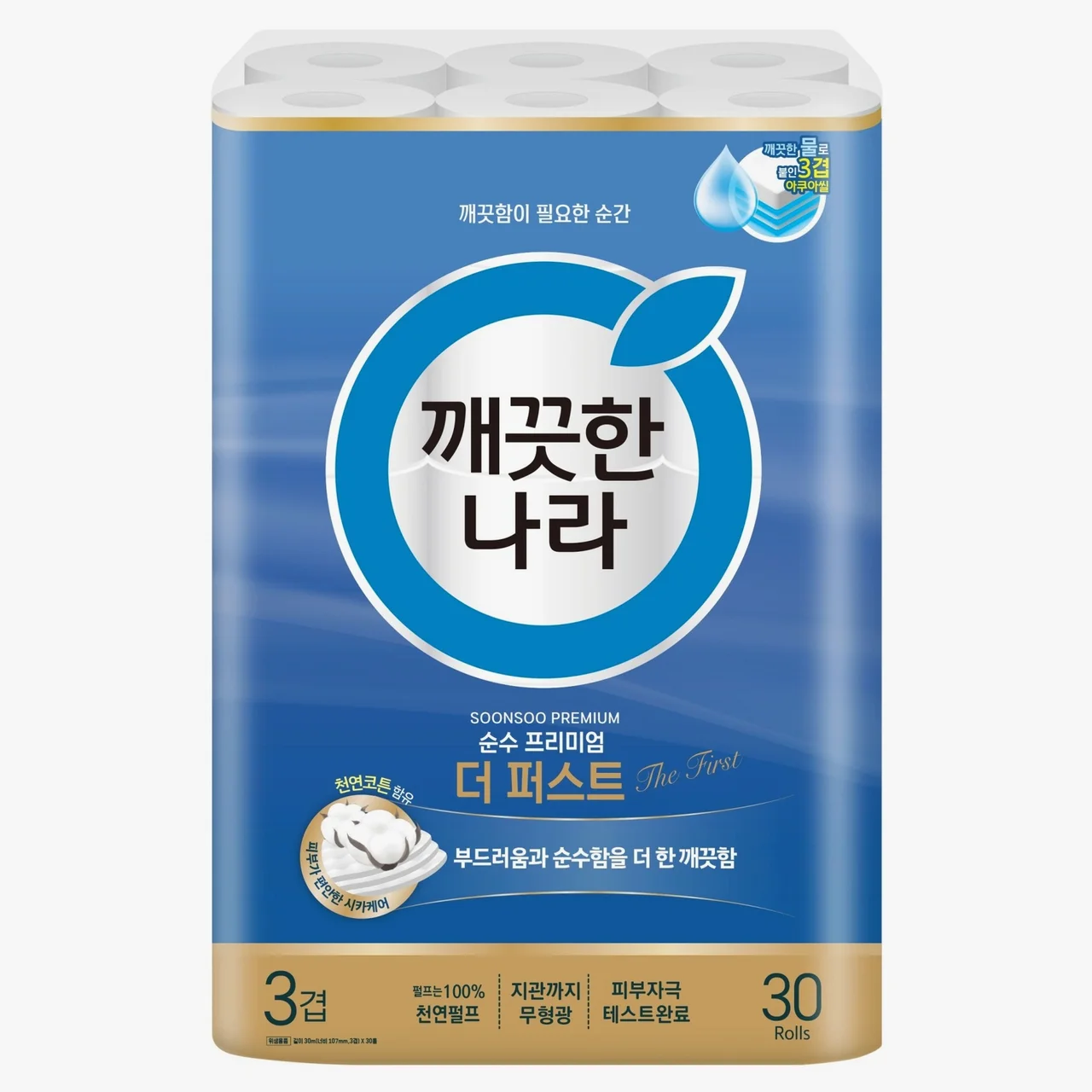 깨끗한나라 순수 프리미엄 더 퍼스트 천연펄프 3겹 고급롤화장지, 30m, 30개입, 1개