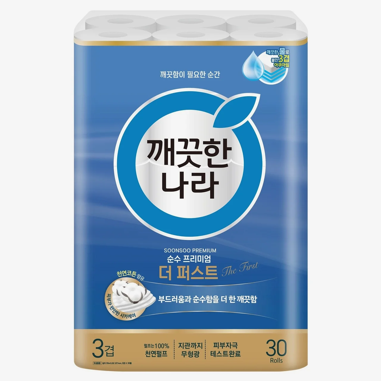 깨끗한나라 순수 프리미엄 더 퍼스트 천연펄프 3겹 고급롤화장지, 30m, 30개입, 1개
