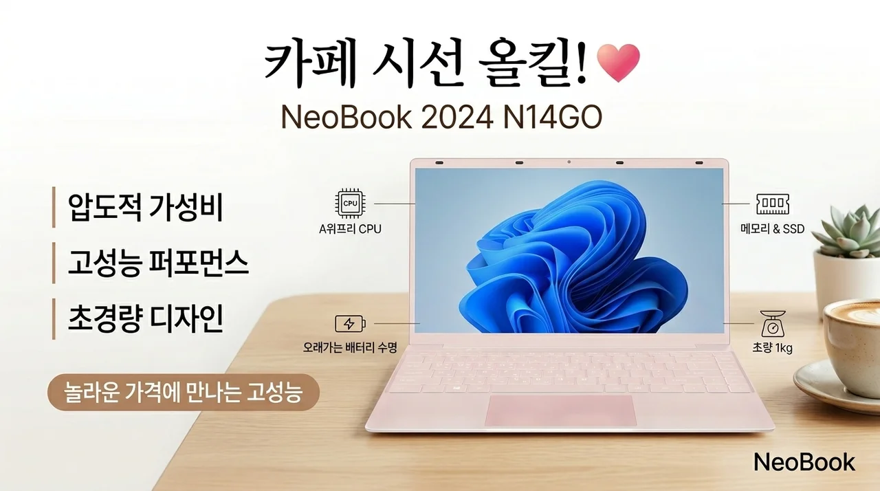 카페에서 시선강탈! neobook 2024 노트북 N14GO가 가성비 끝판왕인 이유