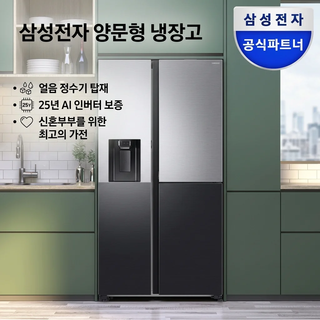 삼성전자 냉장고 얼음정수기 양문형 25년 AI 인버터 신혼 가전 끝판왕