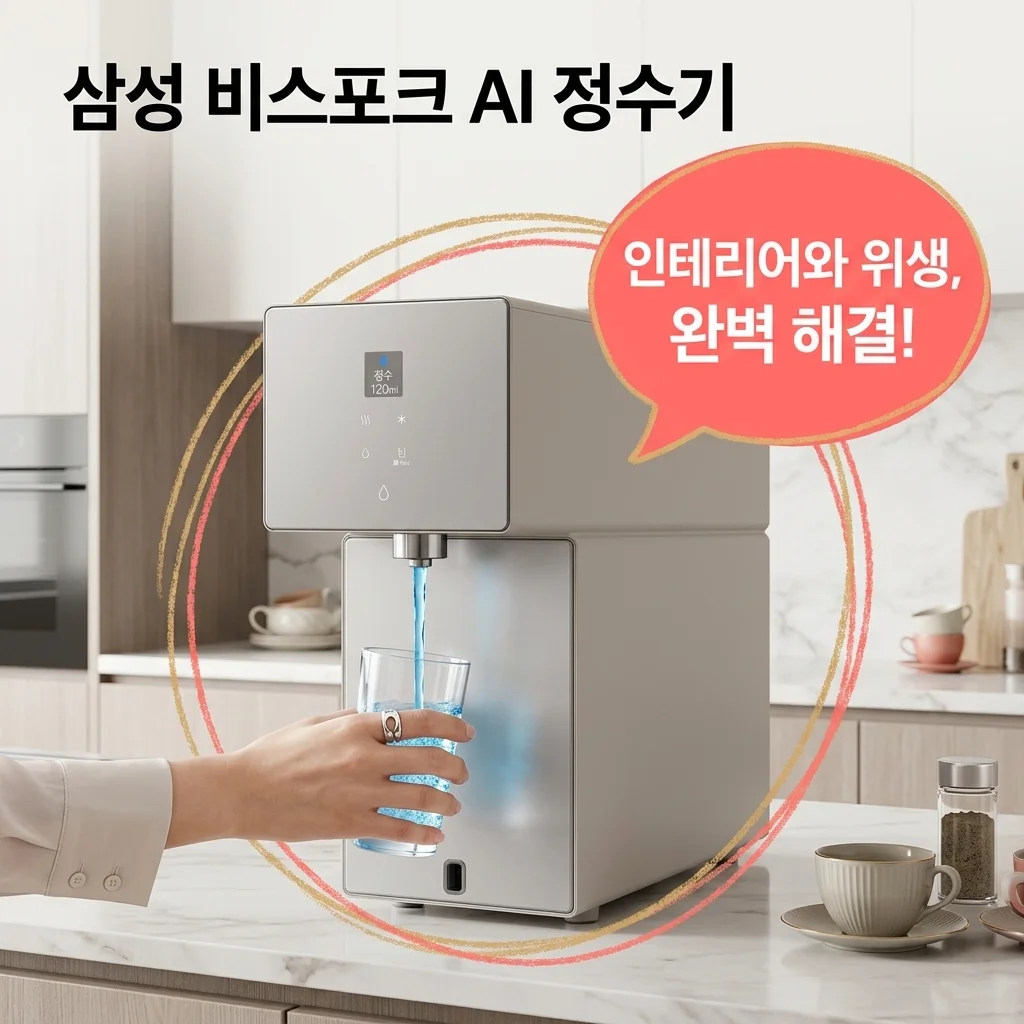 삼성 비스포크 AI 정수기 RWP70F15ANB 새틴 베이지 인테리어와 위생 한 번에 해결