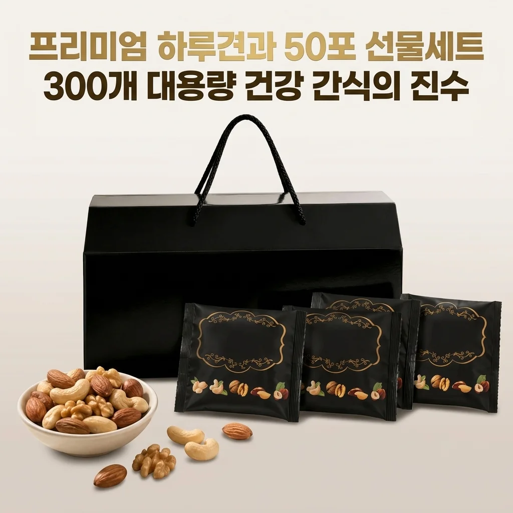 프리미엄하루견과 50포 1박스 선물세트, 300개 대용량 건강 간식의 진수