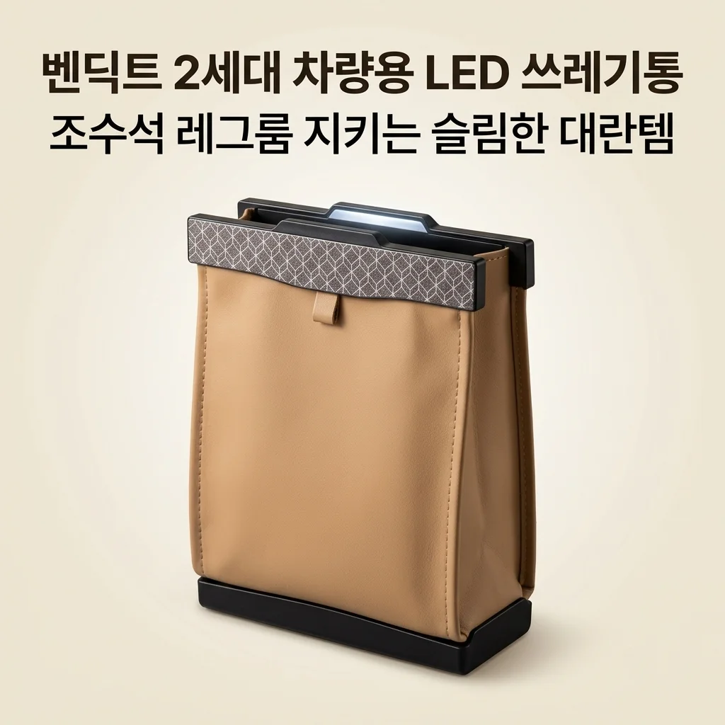 벤딕트 2세대 차량용 LED 쓰레기통, 조수석 레그룸 지키는 슬림한 대란템