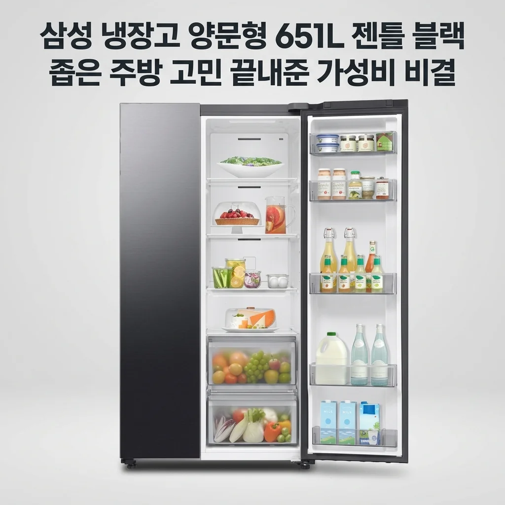 삼성 냉장고 양문형 651L 젠틀 블랙, 좁은 주방 고민 끝내준 가성비 비결