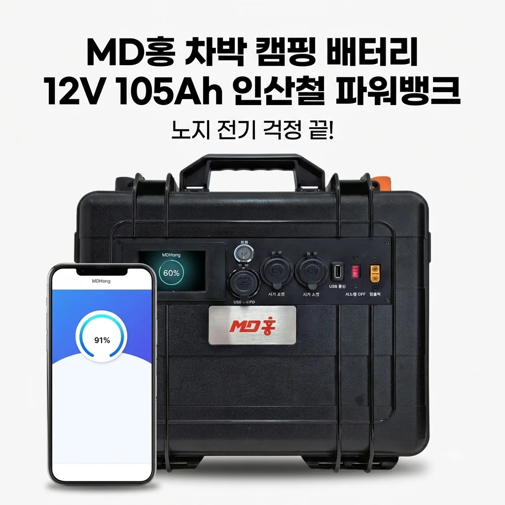 MD홍 차박 캠핑 배터리 12V 105Ah 인산철 파워뱅크, 노지 전기 걱정 끝!