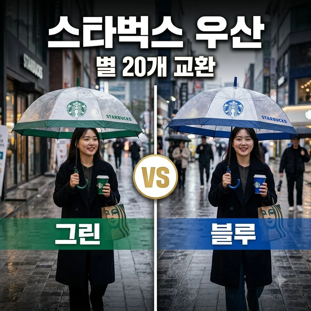 스타벅스 투명 돔 우산 별 20개 교환 방법 및 실물 후기 (그린 블루 비교)