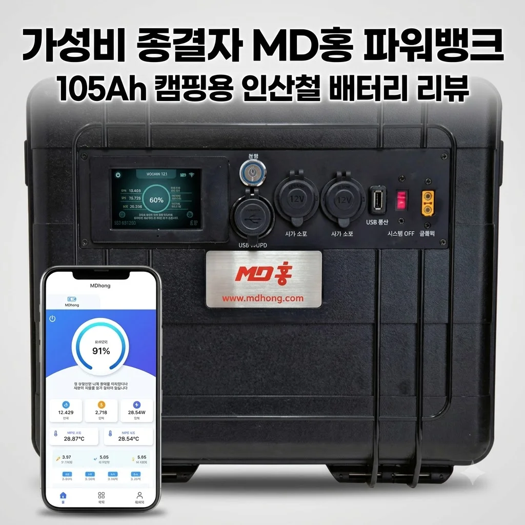 MD홍 12V 105Ah Q120 파워뱅크 캠핑용 인산철 배터리 가성비 종결자 후기