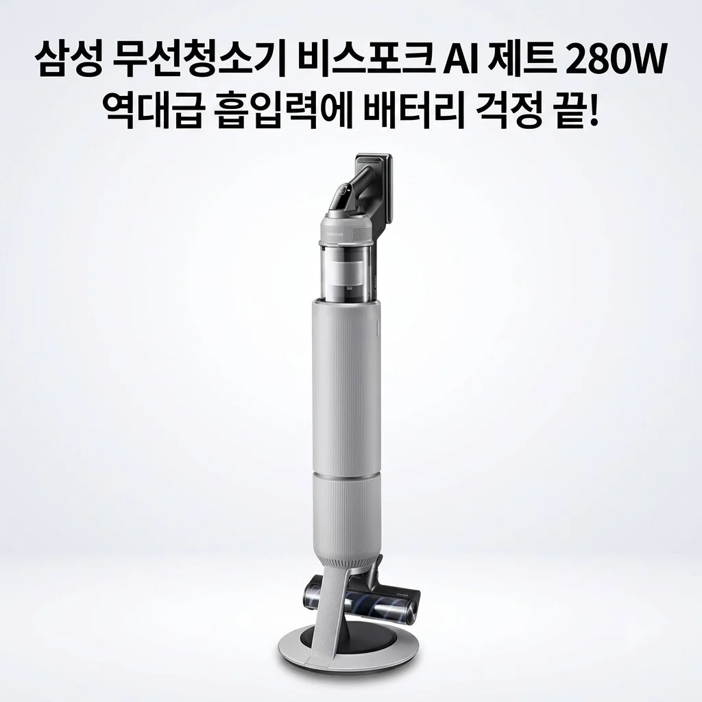 삼성 무선청소기 비스포크 AI 제트 280W, 역대급 흡입력에 배터리 걱정 끝!