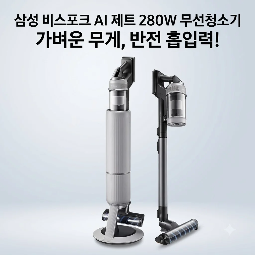 삼성 비스포크 AI 제트 280W 무선청소기, 가벼운 무게에 반전 흡입력? 구매 전 필수 체크