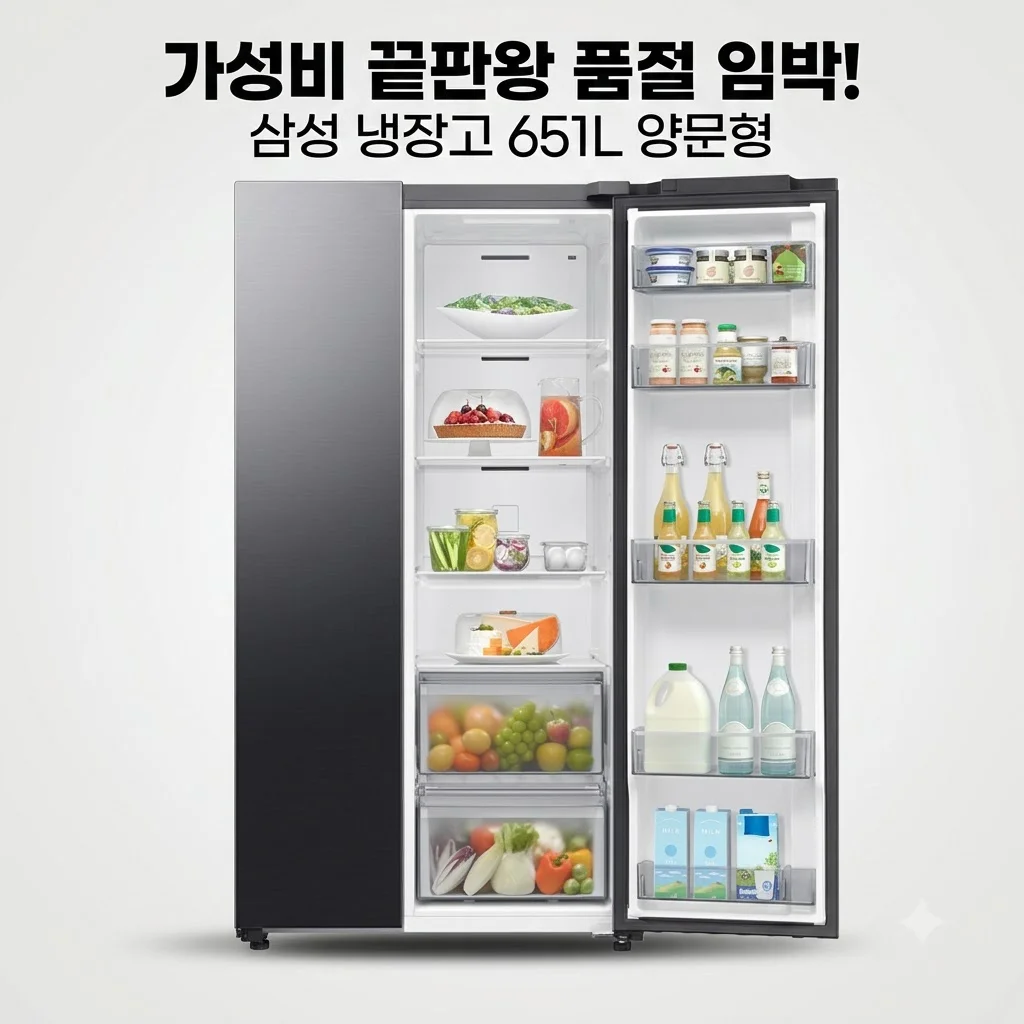 삼성 냉장고 양문형 651L 젠틀 블랙 AI 인버터, 가성비 끝판왕으로 품절 임박