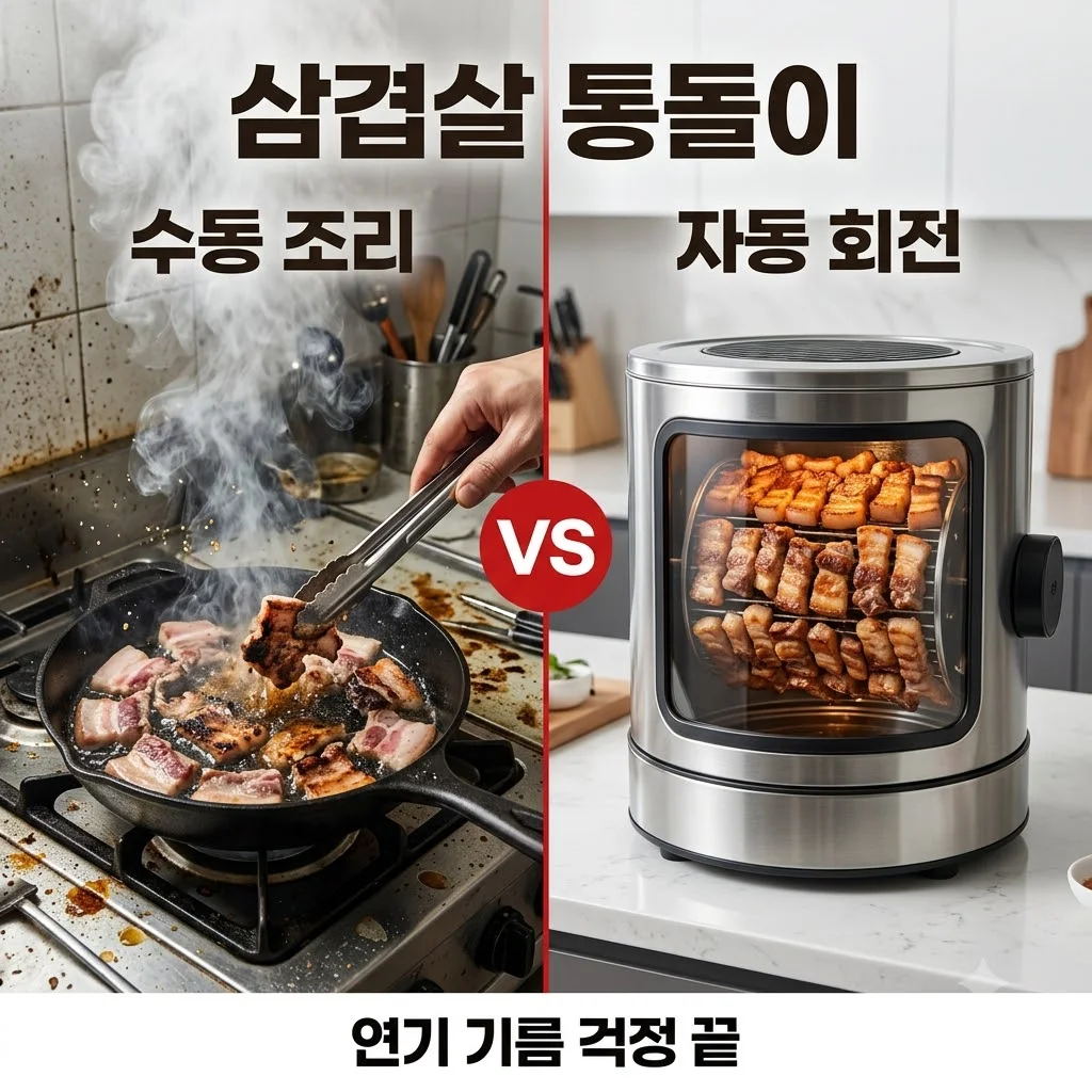 삼겹살 통돌이 추천! 연기 기름 걱정 없이 겉바속촉 굽는 법
