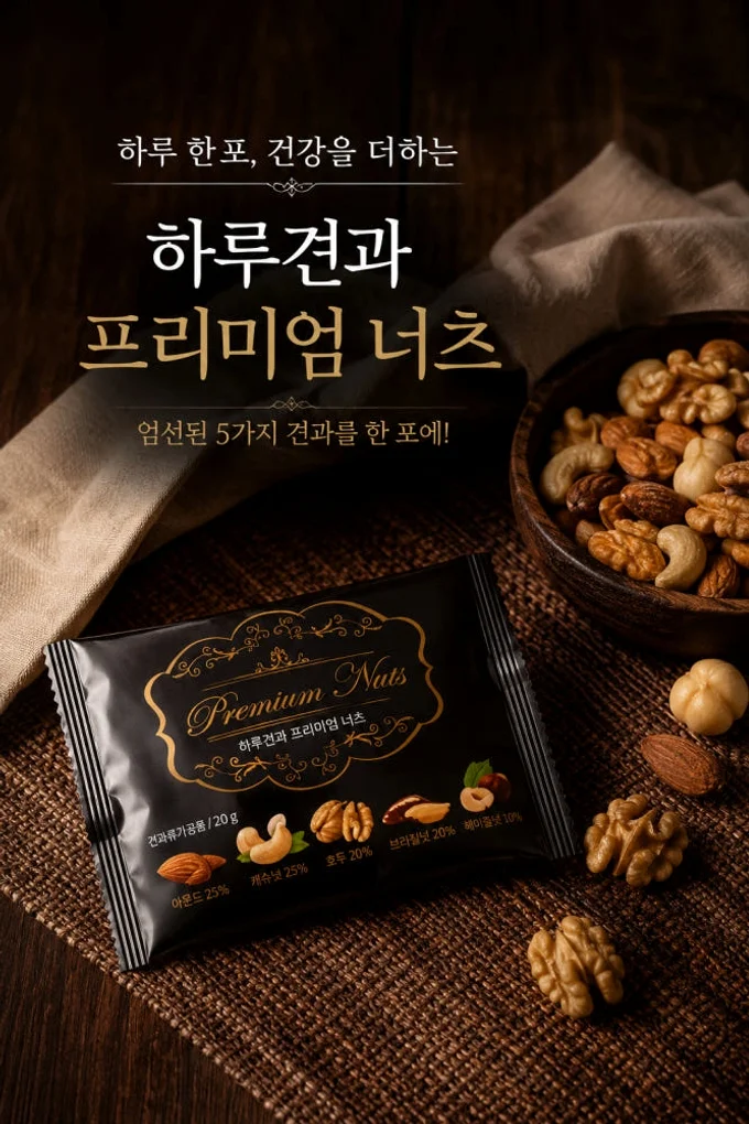 프리미엄하루견과 50포 1박스 선물세트 5종 혼합견과 개별포장 건강간식 20g, 50개 [원산지:국산] 상세 이미지 5