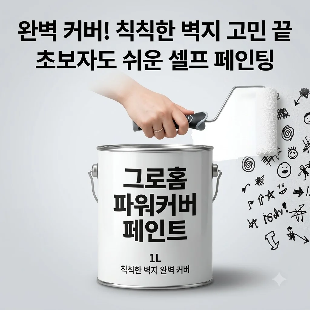 그로홈 파워커버 페인트 1L, 칙칙한 벽지 완벽 커버! 초보자도 쉬운 셀프 인테리어