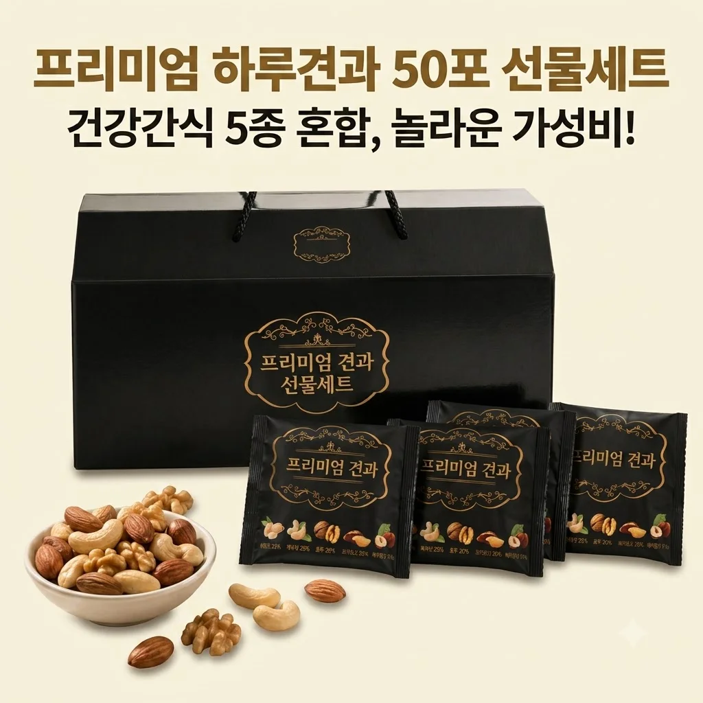 프리미엄하루견과 50포 선물세트, 건강간식 5종 혼합의 놀라운 가성비