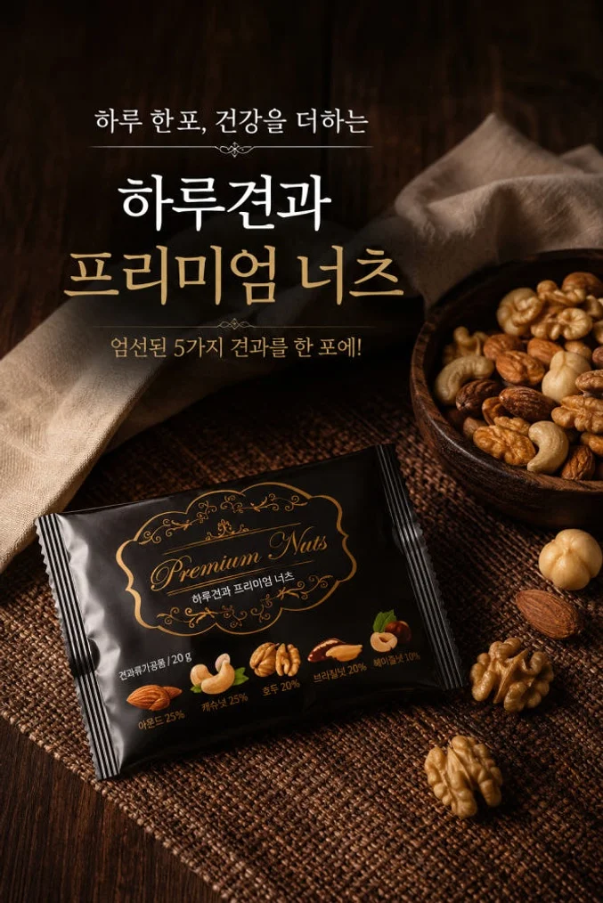 프리미엄하루견과 50포 1박스 선물세트 5종 혼합견과 개별포장 건강간식 20g, 50개 [원산지:국산] 상세 이미지 5