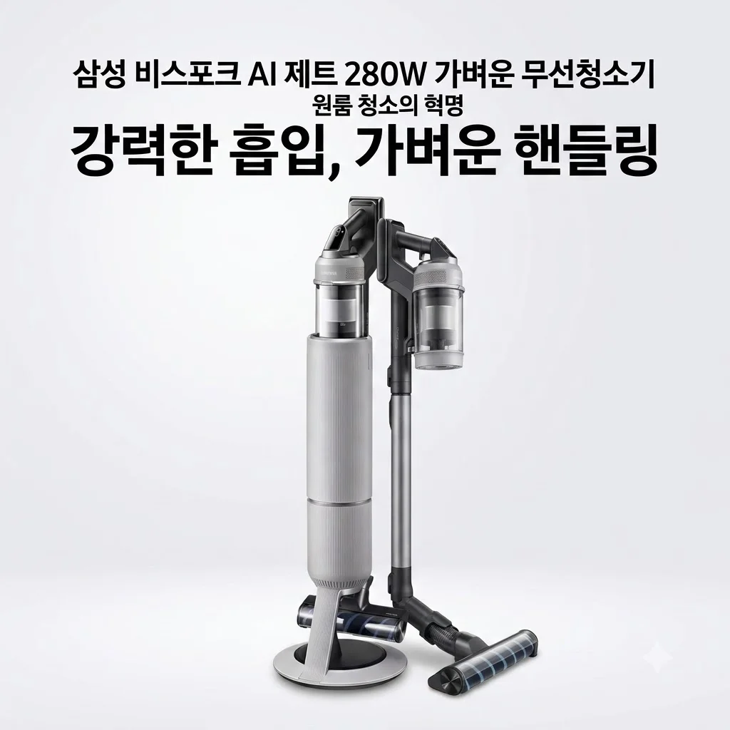 삼성 비스포크 AI 제트 280W 가벼운 무선청소기 원룸 청소의 혁명