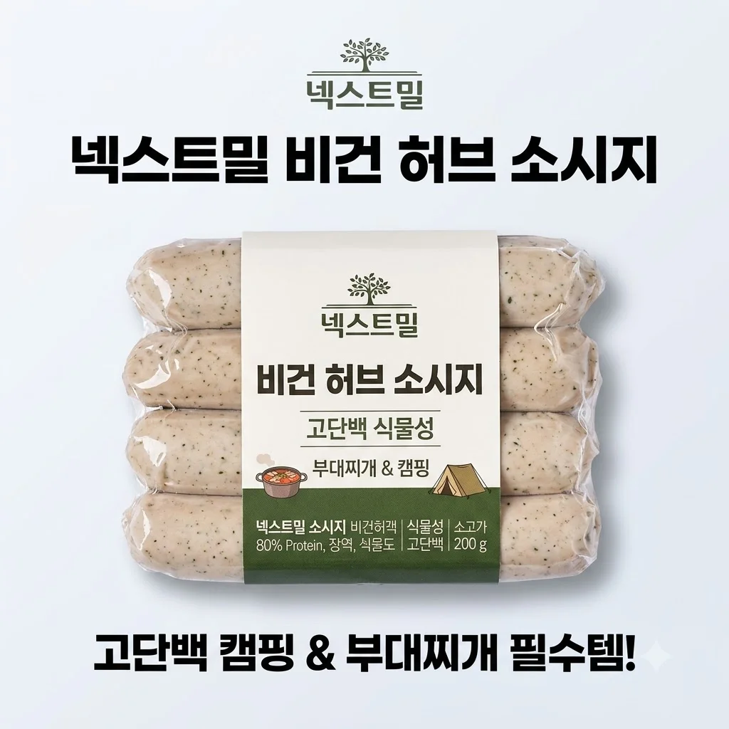 넥스트밀 비건 허브 소시지 고단백 식물성 부대찌개 캠핑 간식 추천