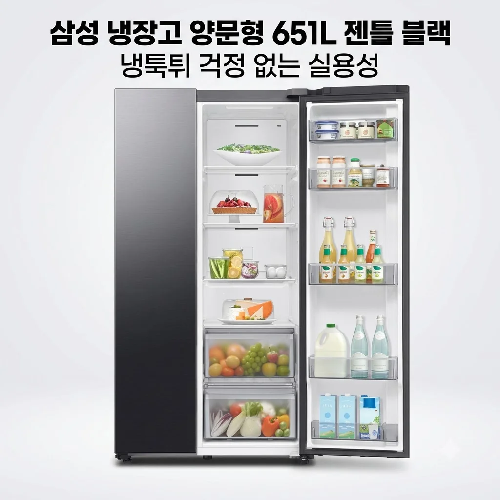 삼성 냉장고 양문형 651L 젠틀 블랙, 냉툭튀 걱정 없는 AI 인버터의 반전 실용성