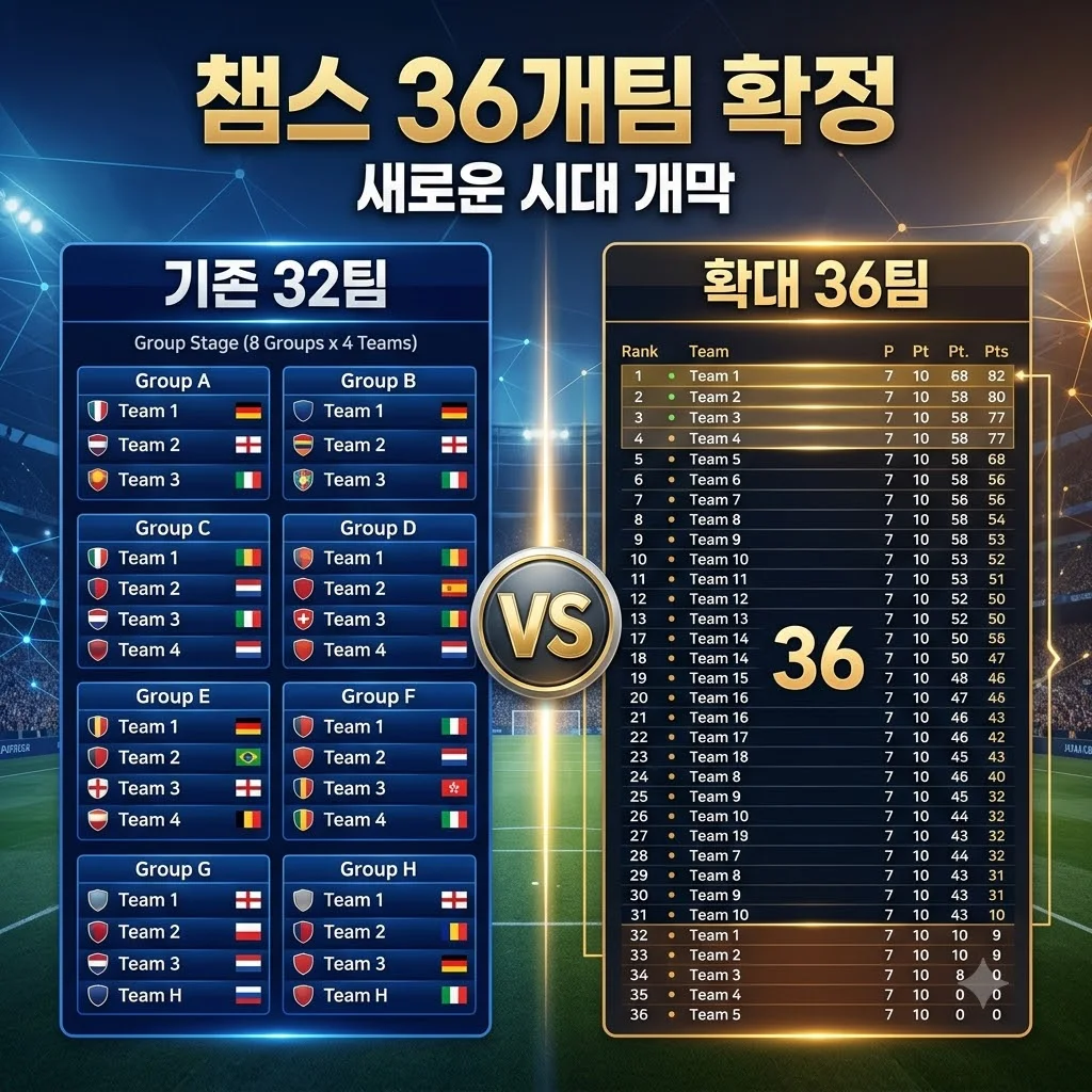 챔피언스리그 36개 참가팀 확정! 새로운 방식과 대진표 완벽 정리