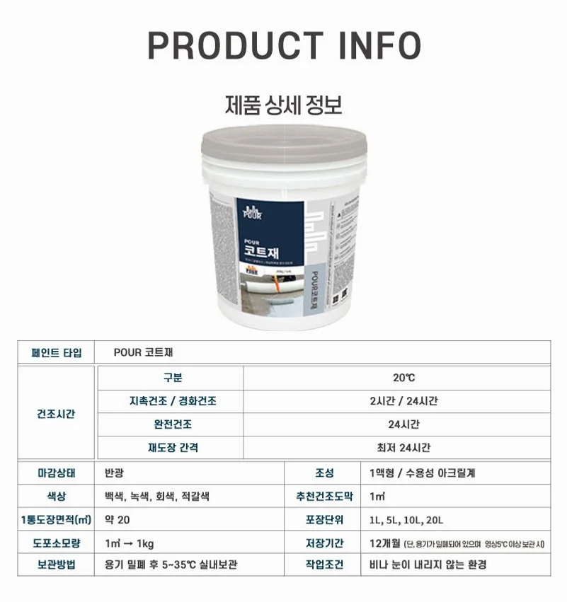 옥상/지붕 셀프 방수 균열보수 POUR 코트재 18L 상세 이미지 3