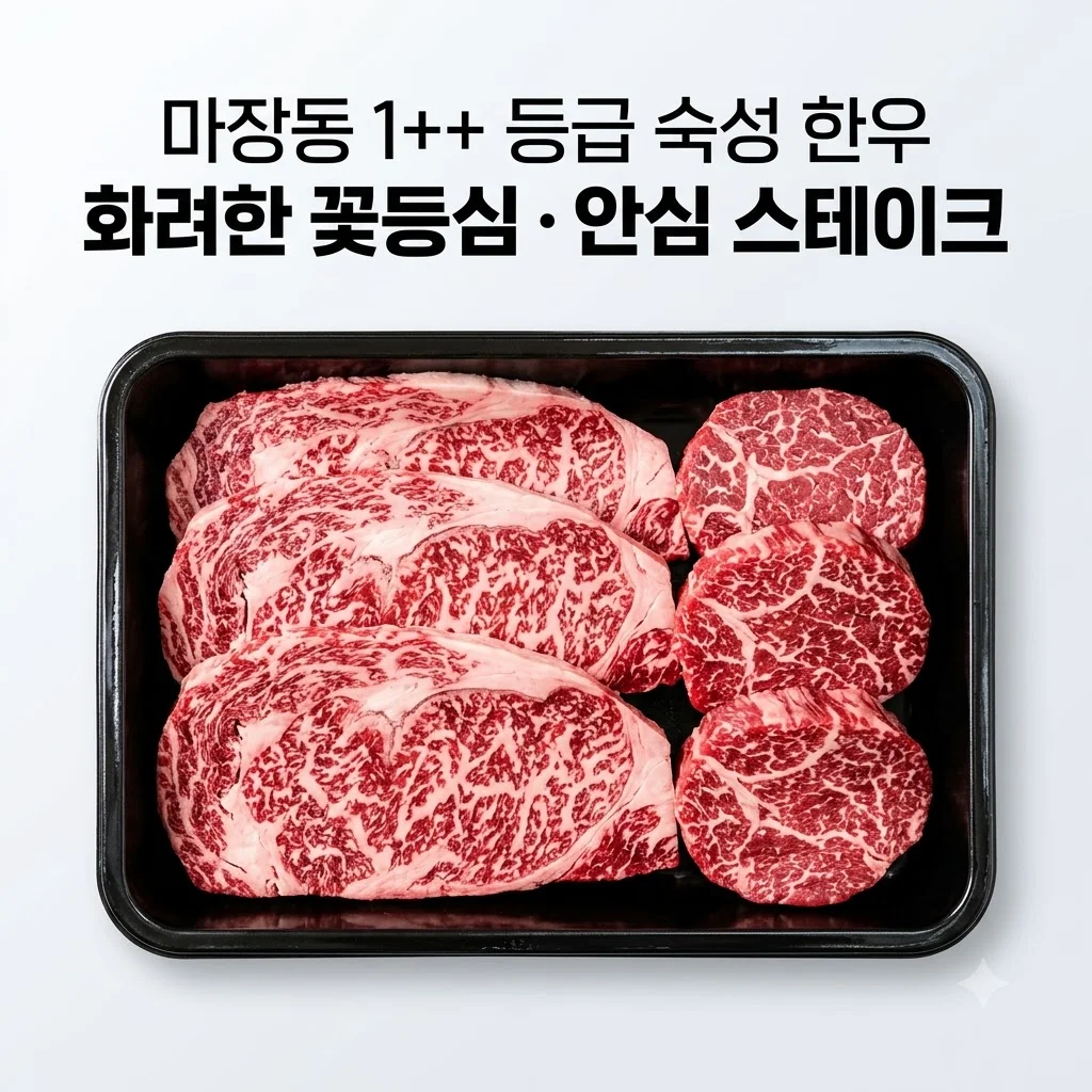 화려한우 투뿔 숙성한우 꽃등심 안심 스테이크, 마장동 1++ 등급 가성비 끝판왕