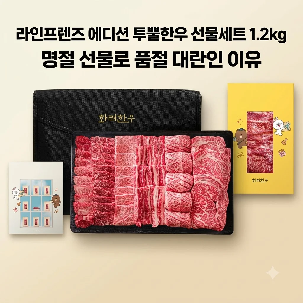 [라인프렌즈 에디션] 투뿔한우 선물세트 1.2kg, 명절 선물로 품절 대란인 이유