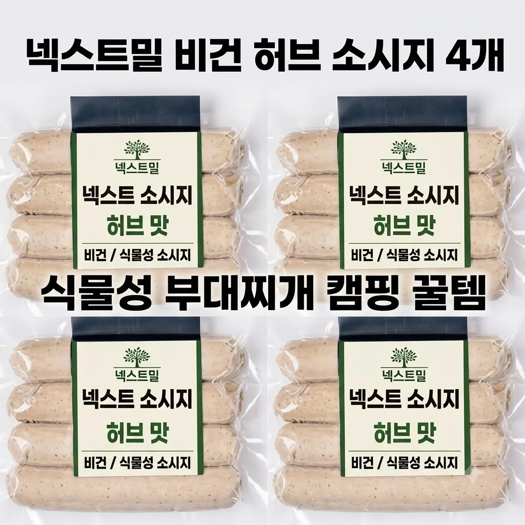 넥스트밀 비건 허브 소시지 4개, 고기 식감 그대로 살린 식물성 부대찌개 캠핑 꿀템