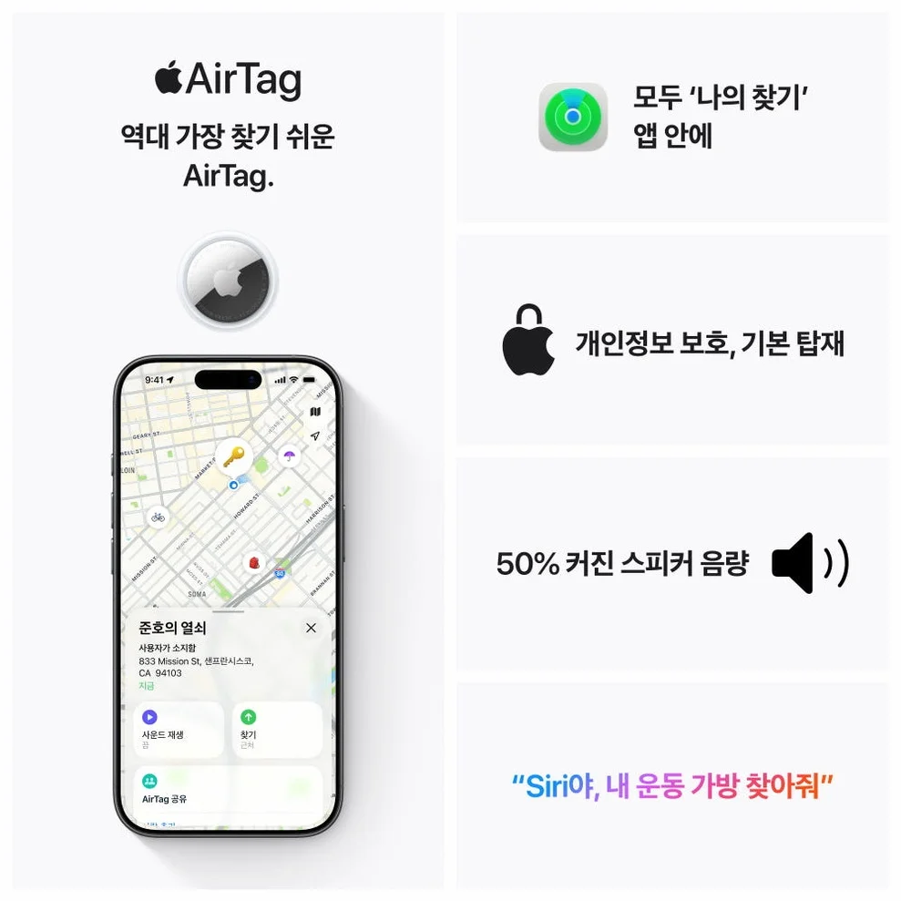 애플 에어태그 2세대 1개 팩 MFE94KH/A 상세 이미지 5