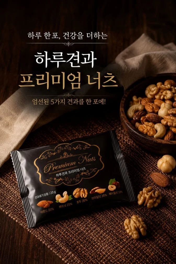 프리미엄하루견과 50포 1박스 선물세트 5종 혼합견과 개별포장 건강간식 20g, 50개 [원산지:국산] 상세 이미지 3