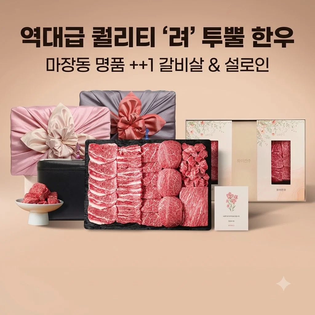 ++1 투뿔한우 선물세트 시그니처 려 마장동 갈비살 설로인 역대급 퀄리티 리뷰