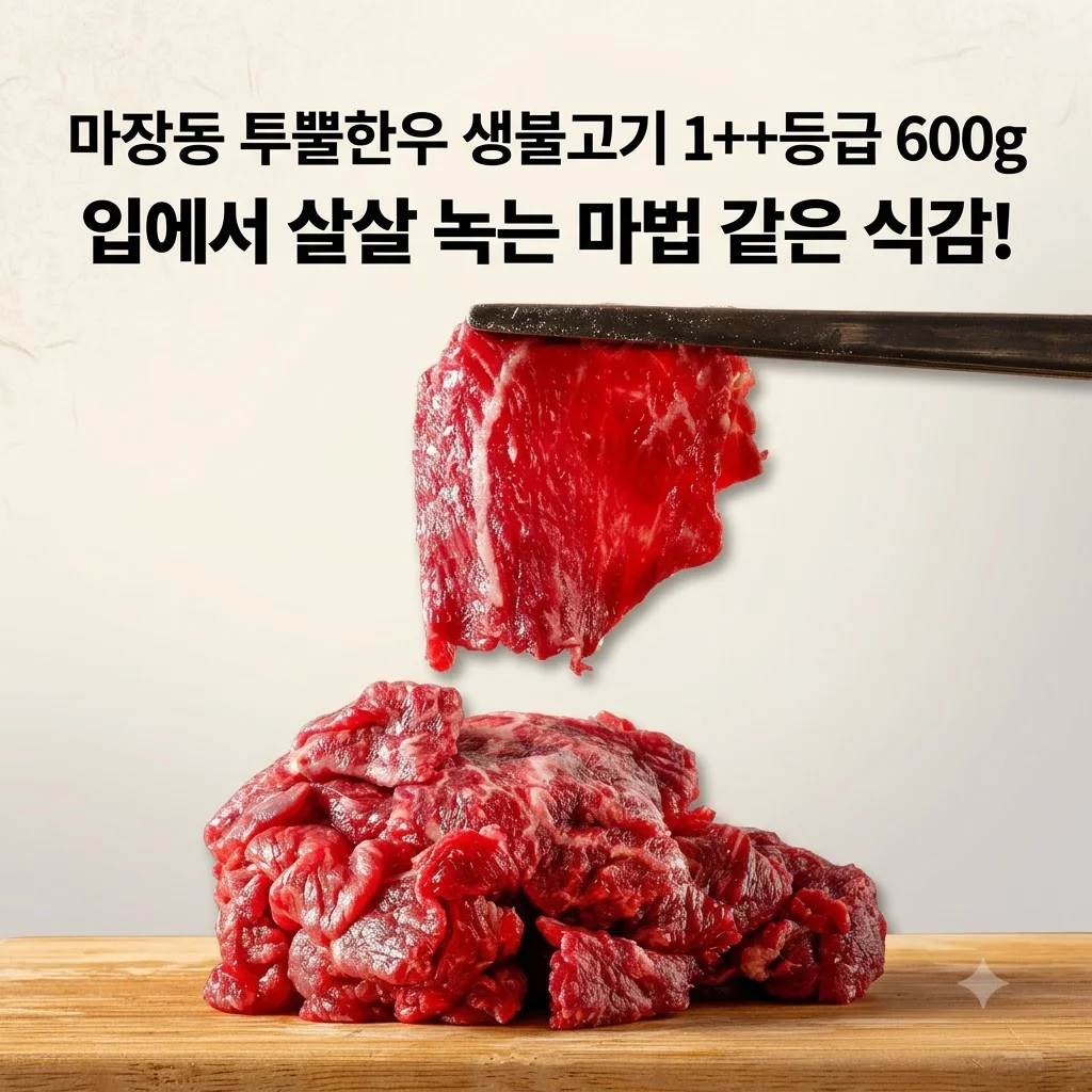 마장동 투뿔한우 생불고기 1++등급 600g, 입에서 살살 녹는 마법 같은 식감!