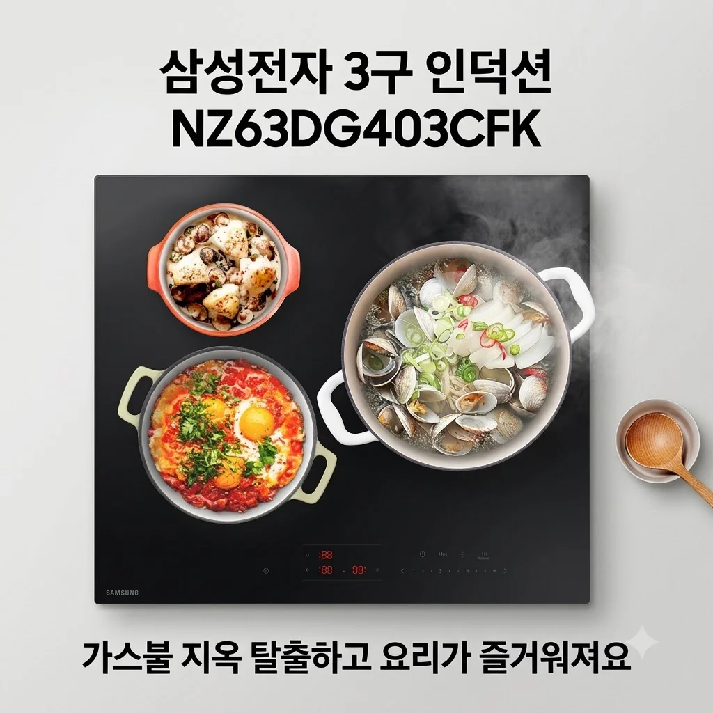 삼성전자 3구 인덕션 NZ63DG403CFK, 가스불 지옥 탈출하고 요리가 즐거워져요