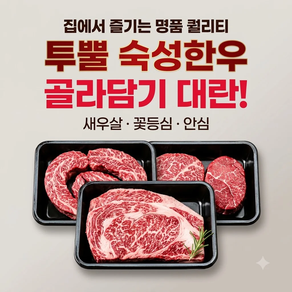 투뿔 숙성한우 새우살 꽃등심 안심 골라담기 대란! 집에서 즐기는 명품 퀄리티