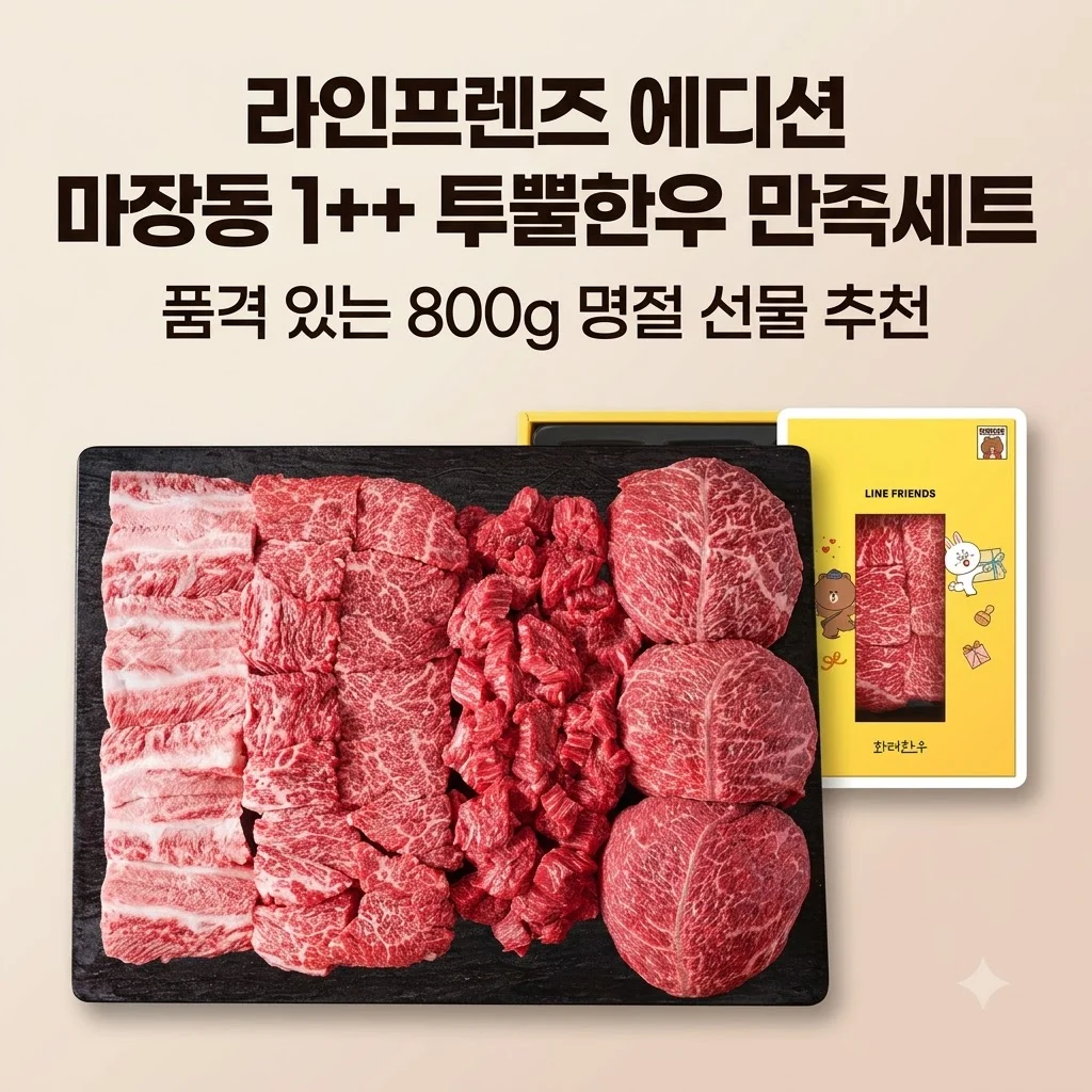 [라인프렌즈 에디션] ++1 마장동 투뿔한우 만족세트 800g 명절선물 추천